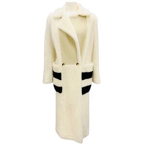 MAX MARA SFILATA IVORY / BLACK MID LENGTH LAMB SHEARLING AND LAMBSKIN LEATHER CO